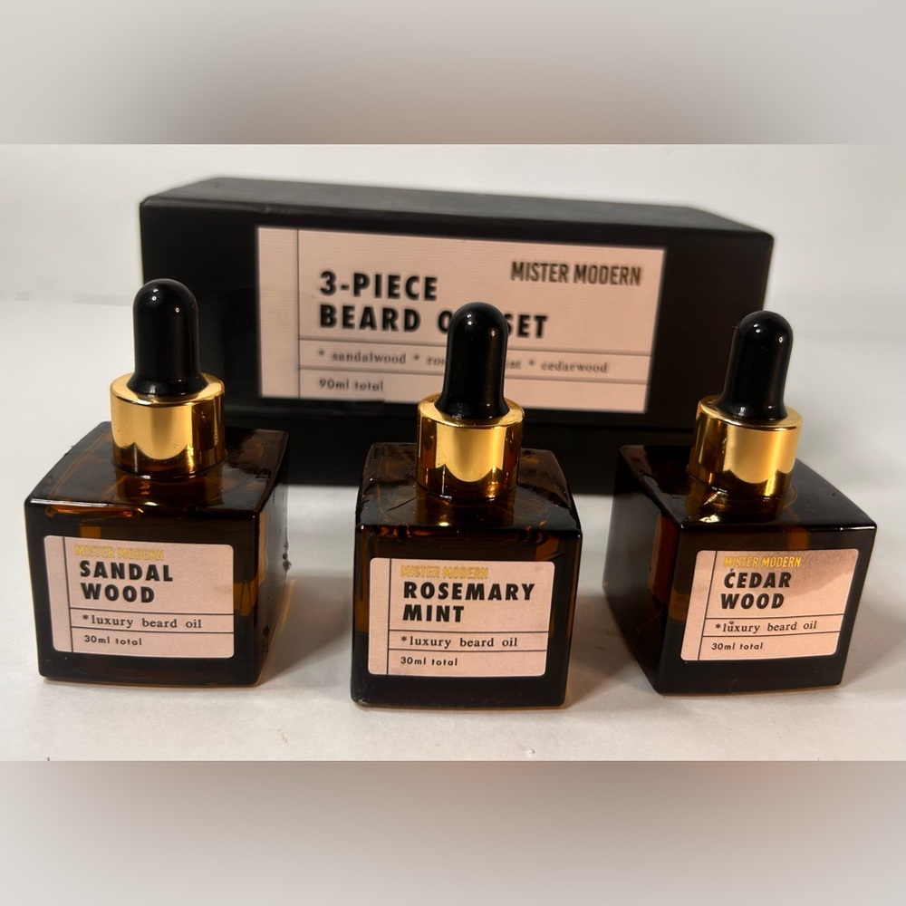 Beard Oil Set 3-Piece Kit For Men Sandlewood Rosemary Mint Cedarwood Brand New